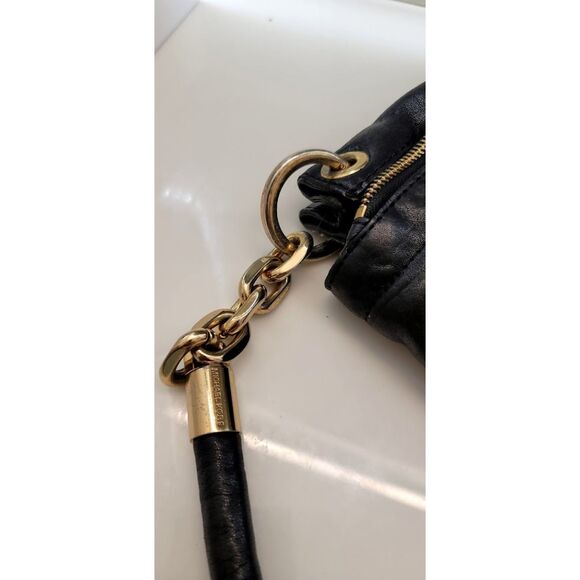 Michael Kors Y2K Grunge Goth Leather Black and Gold Purse Handbag Vintage Chain - Picture 4 of 12